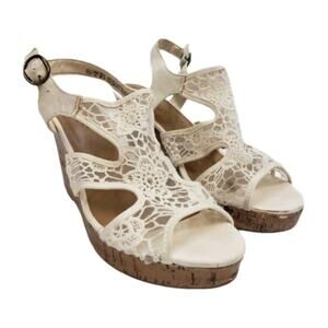 American Eagle Women's Size 6 Sandal Lace Strap Peep Toe Wedge Cork Bottom Shoe